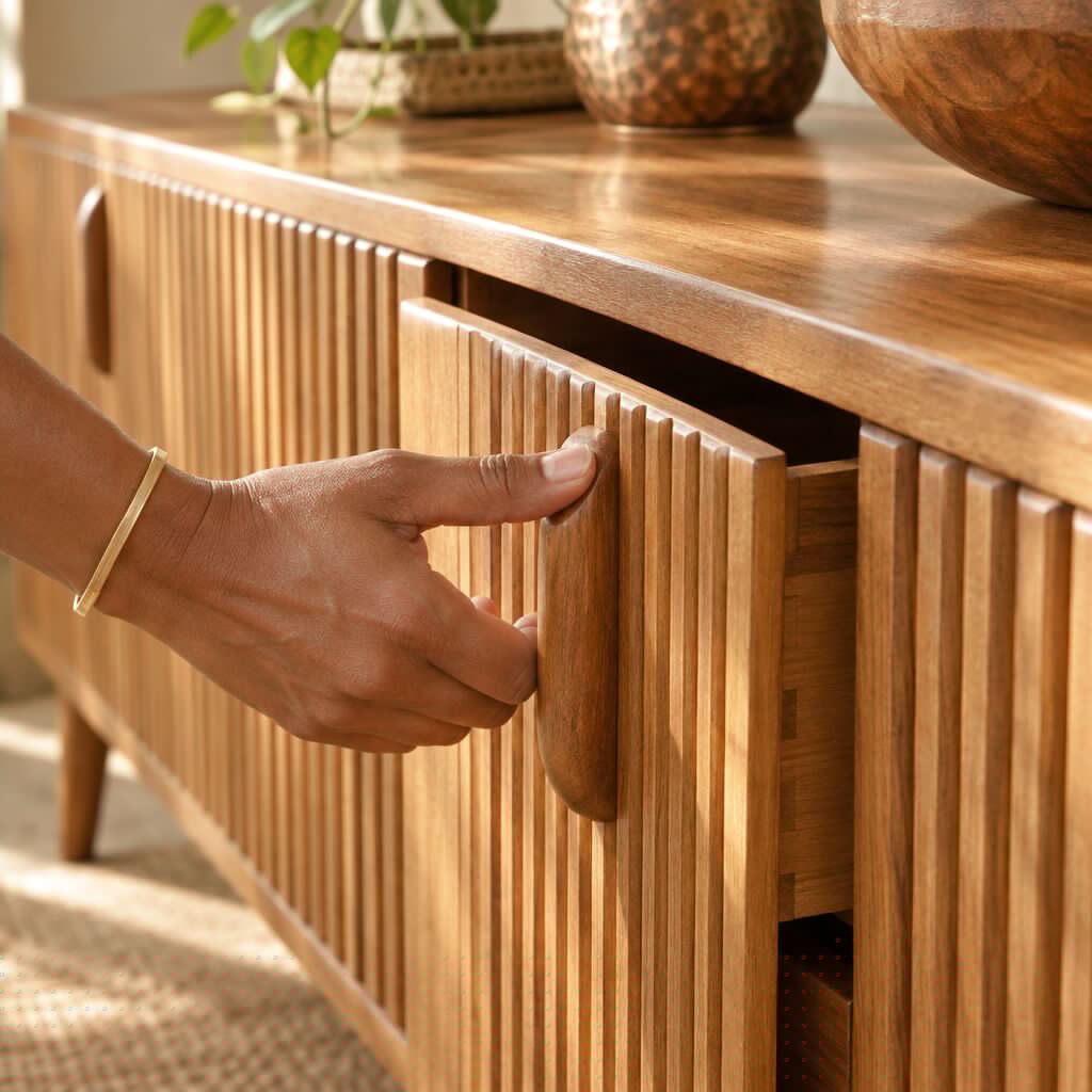 Wooden sideboard with a fluted front