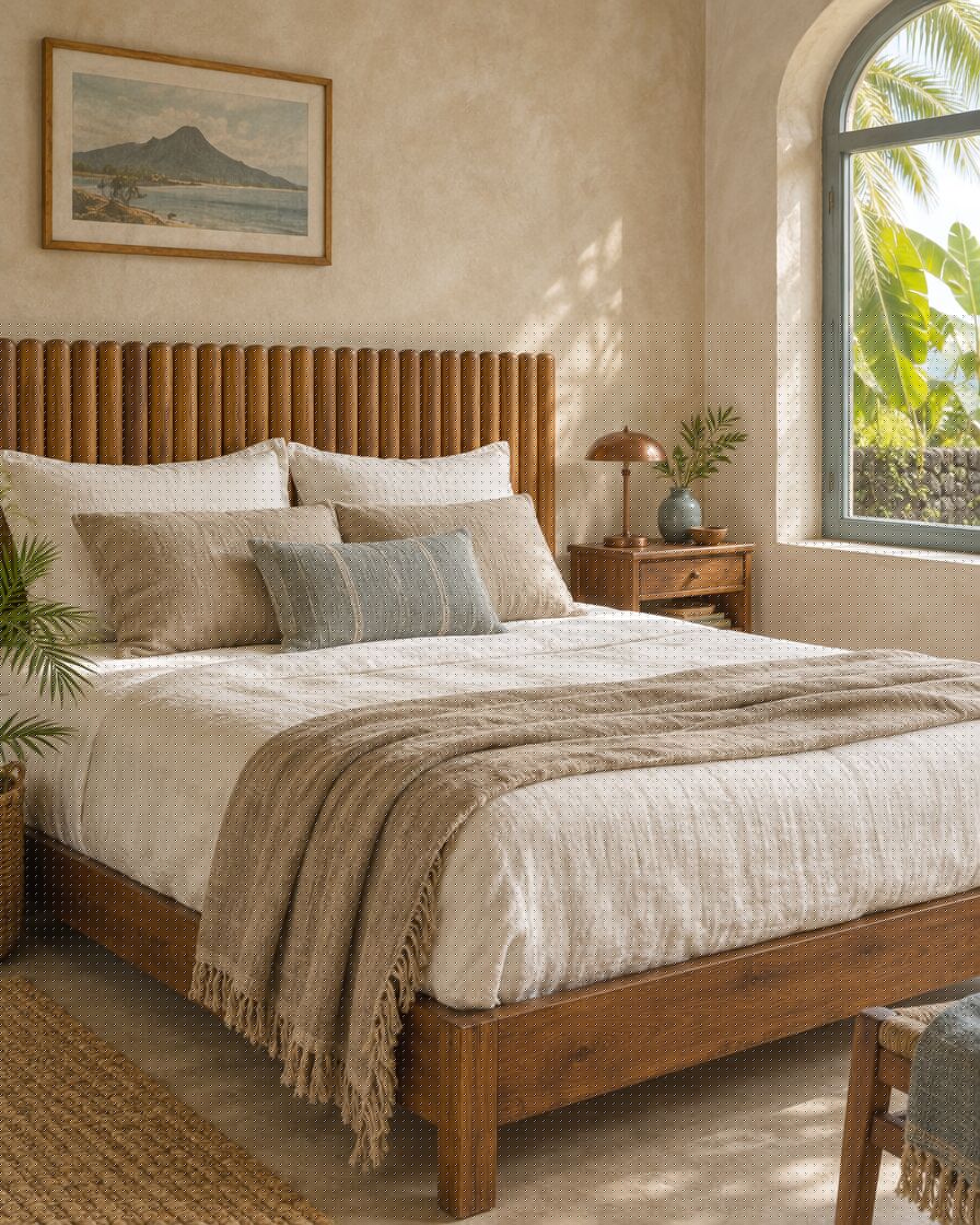 Bed with a slatted headboard