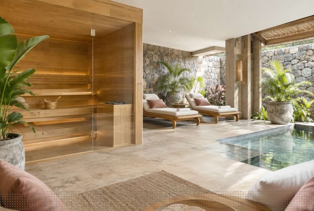 Sauna and relaxation area in a hotel spa