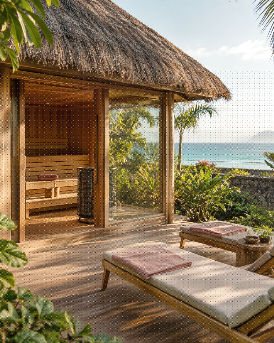 Sauna Tropical dan enn pavion ouver lor zardin