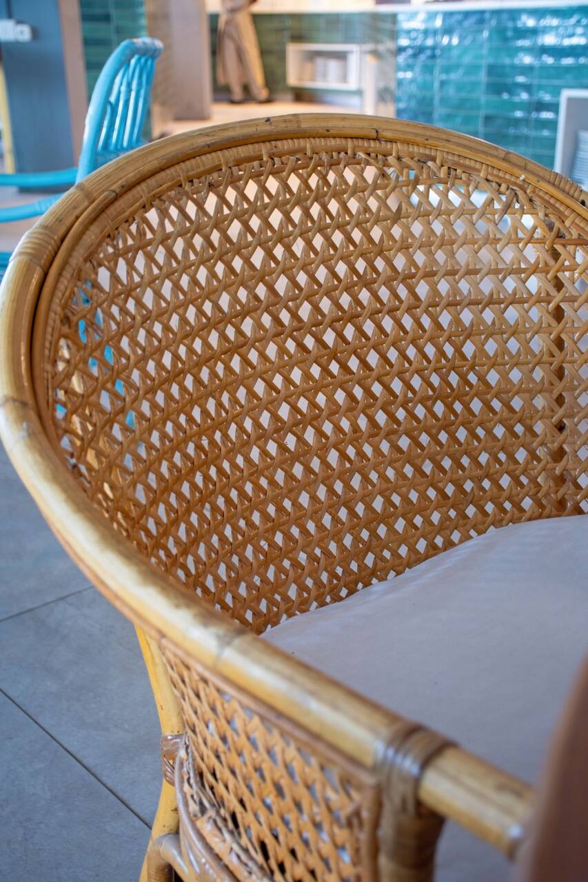 Fauteuil en rotin à dossier canné